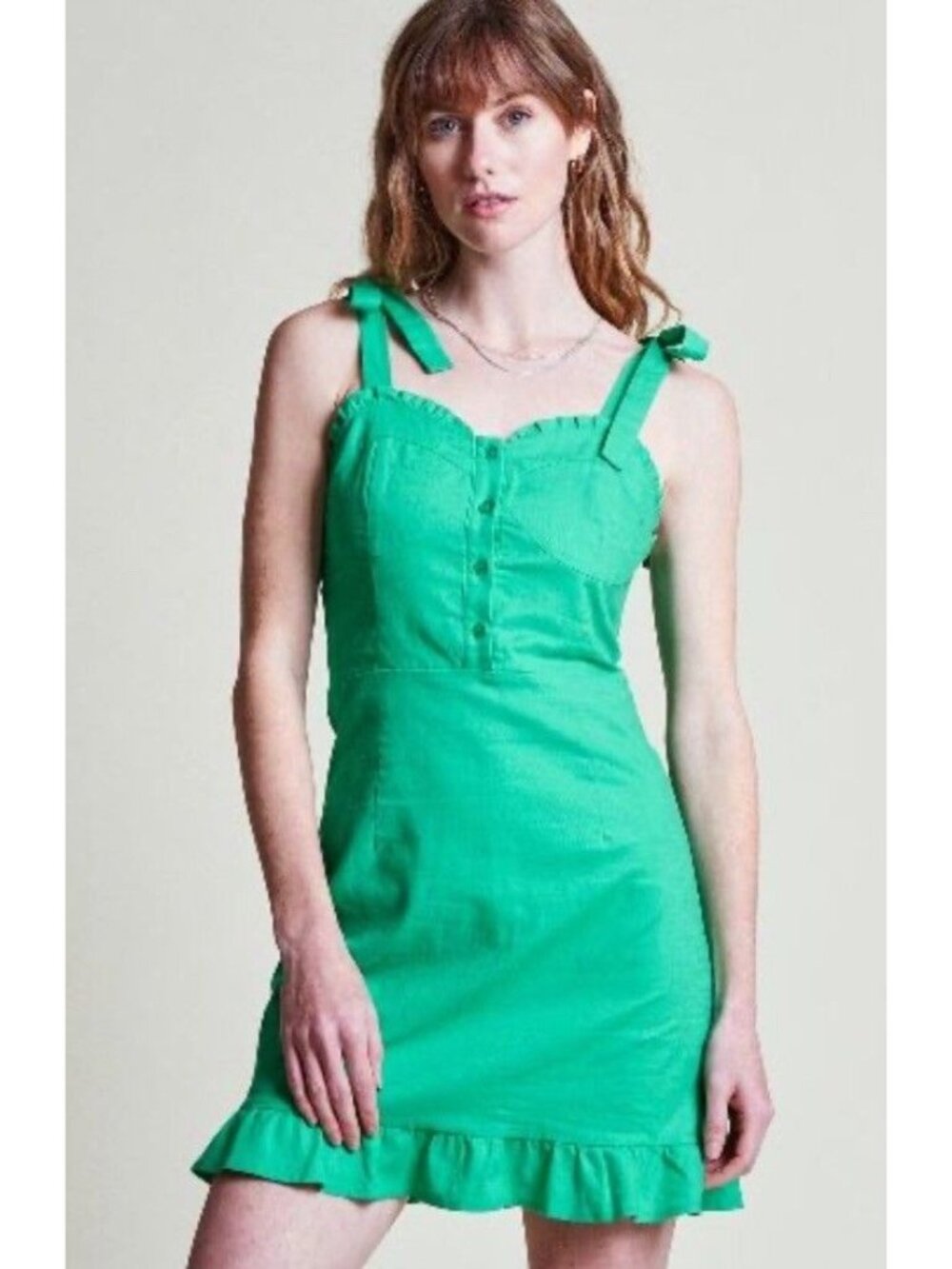 The Shirt Rochelle Behrens kelly‎ green sienna mini dress tie sleeve linen blend